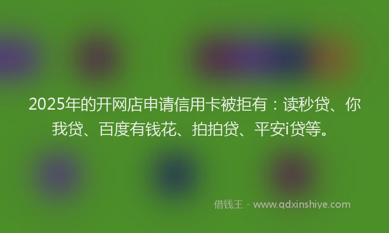 2025年的开网店申请信用卡被拒有：读秒贷、你我贷、百度有钱花、拍拍贷、平安i贷等。