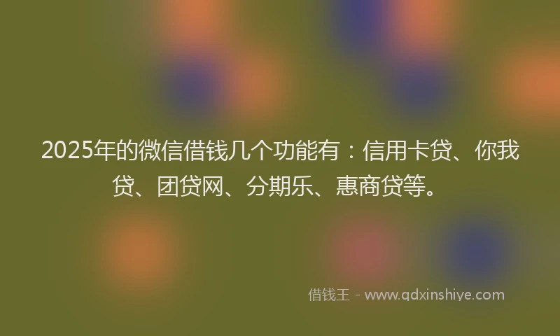 2025年的微信借钱几个功能有：信用卡贷、你我贷、团贷网、分期乐、惠商贷等。