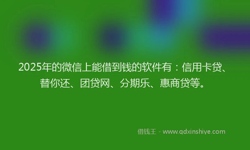 2025年的微信上能借到钱的软件有：信用卡贷、替你还、团贷网、分期乐、惠商贷等。