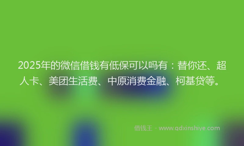 2025年的微信借钱有低保可以吗有：替你还、超人卡、美团生活费、中原消费金融、柯基贷等。