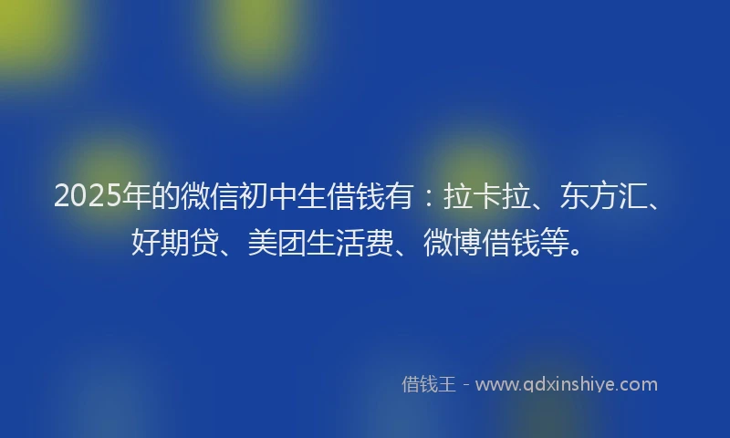2025年的微信初中生借钱有：拉卡拉、东方汇、好期贷、美团生活费、微博借钱等。