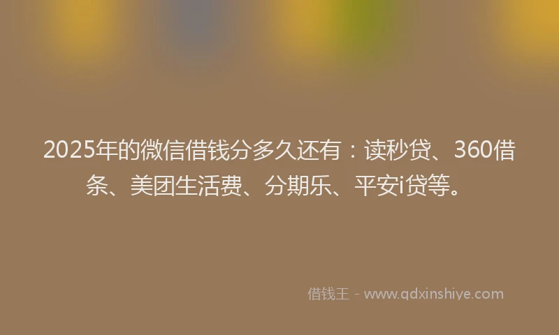 2025年的微信借钱分多久还有：读秒贷、360借条、美团生活费、分期乐、平安i贷等。
