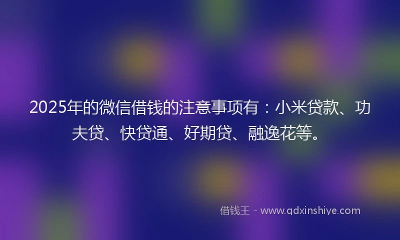 2025年的微信借钱的注意事项有：小米贷款、功夫贷、快贷通、好期贷、融逸花等。