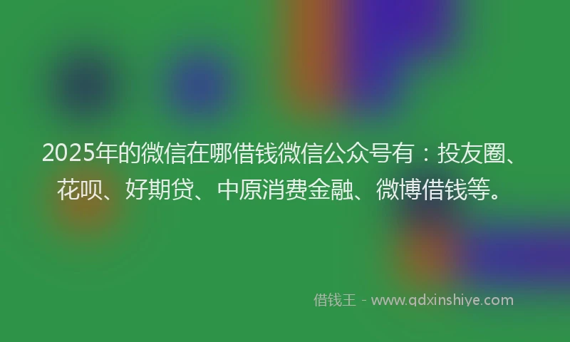 2025年的微信在哪借钱微信公众号有：投友圈、花呗、好期贷、中原消费金融、微博借钱等。