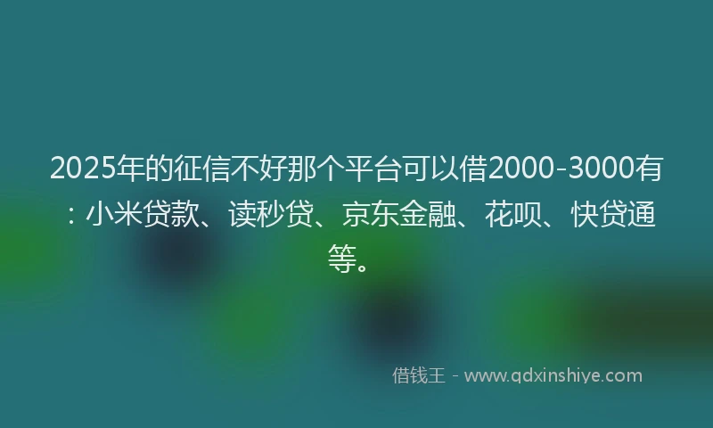 2025年的征信不好那个平台可以借2000-3000有：小米贷款、读秒贷、京东金融、花呗、快贷通等。