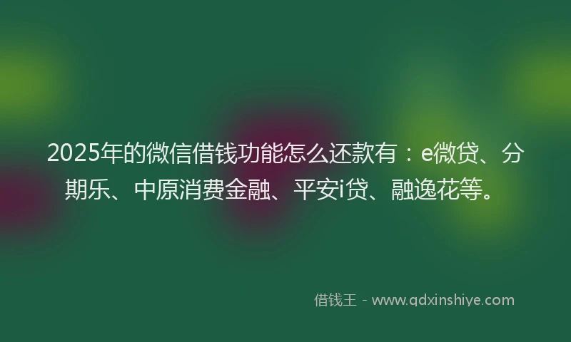 2025年的微信借钱功能怎么还款有：e微贷、分期乐、中原消费金融、平安i贷、融逸花等。
