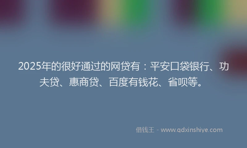 2025年的很好通过的网贷有：平安口袋银行、功夫贷、惠商贷、百度有钱花、省呗等。