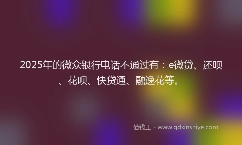 2025年的微众银行电话不通过有：e微贷、还呗、花呗、快贷通、融逸花等。