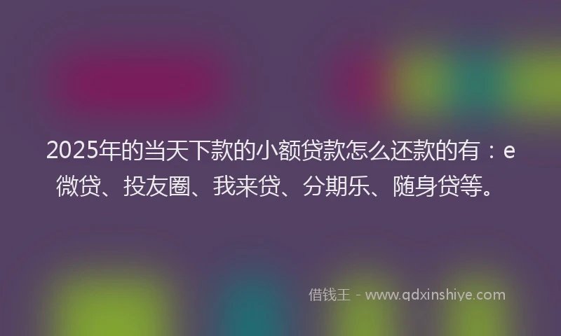2025年的当天下款的小额贷款怎么还款的有：e微贷、投友圈、我来贷、分期乐、随身贷等。