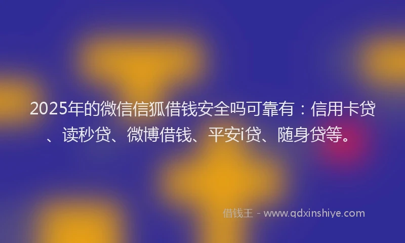 2025年的微信信狐借钱安全吗可靠有：信用卡贷、读秒贷、微博借钱、平安i贷、随身贷等。