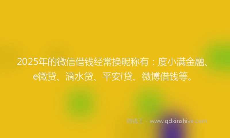 2025年的微信借钱经常换昵称有：度小满金融、e微贷、滴水贷、平安i贷、微博借钱等。