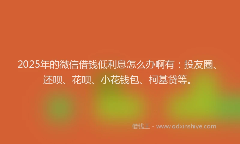 2025年的微信借钱低利息怎么办啊有：投友圈、还呗、花呗、小花钱包、柯基贷等。