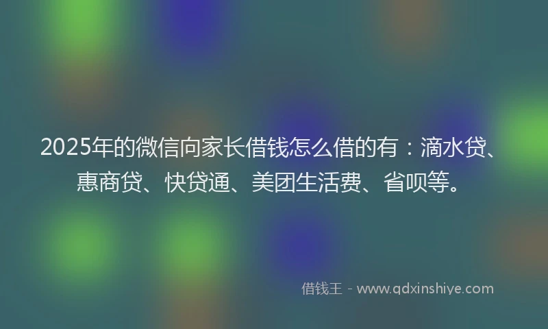 2025年的微信向家长借钱怎么借的有：滴水贷、惠商贷、快贷通、美团生活费、省呗等。