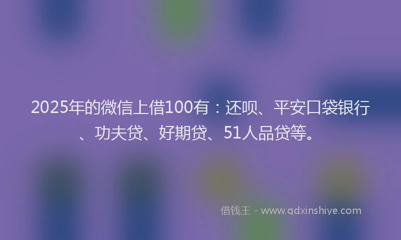 2025年的微信上借100有：还呗、平安口袋银行、功夫贷、好期贷、51人品贷等。