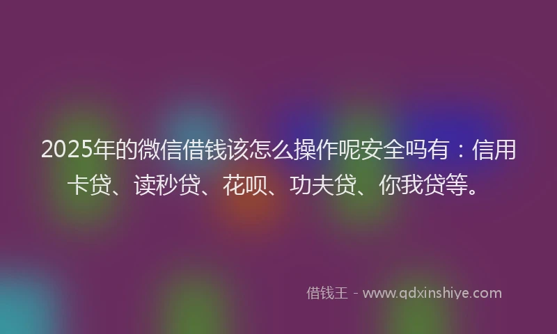 2025年的微信借钱该怎么操作呢安全吗有：信用卡贷、读秒贷、花呗、功夫贷、你我贷等。