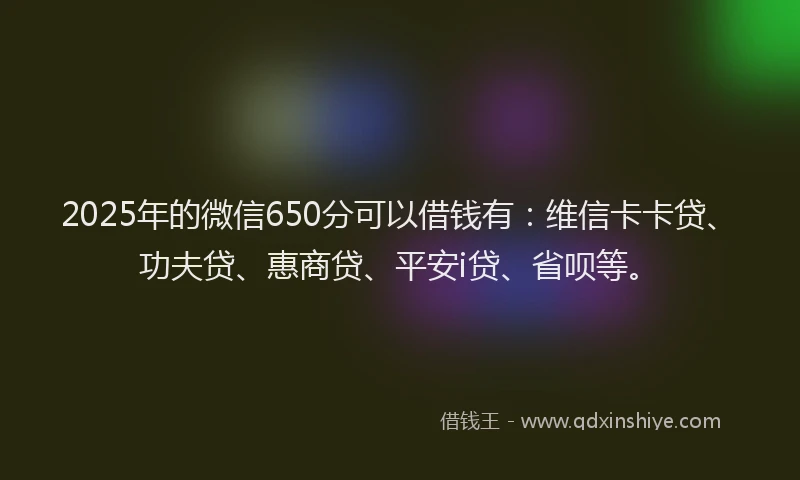 2025年的微信650分可以借钱有：维信卡卡贷、功夫贷、惠商贷、平安i贷、省呗等。