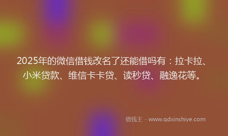 2025年的微信借钱改名了还能借吗有：拉卡拉、小米贷款、维信卡卡贷、读秒贷、融逸花等。