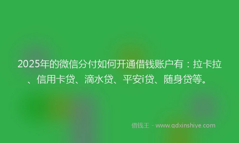 2025年的微信分付如何开通借钱账户有：拉卡拉、信用卡贷、滴水贷、平安i贷、随身贷等。