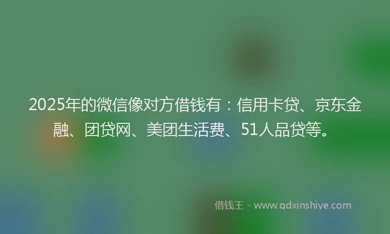2025年的微信像对方借钱有：信用卡贷、京东金融、团贷网、美团生活费、51人品贷等。