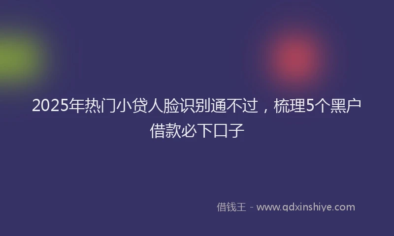 2025年热门小贷人脸识别通不过，梳理5个黑户借款必下口子