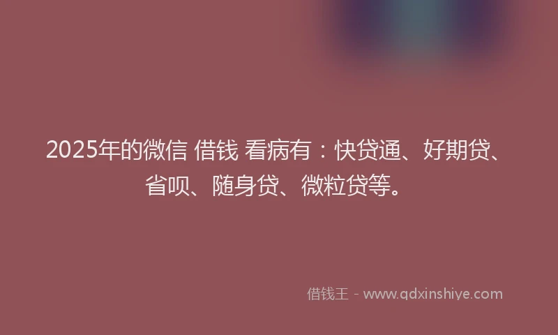 2025年的微信 借钱 看病有：快贷通、好期贷、省呗、随身贷、微粒贷等。
