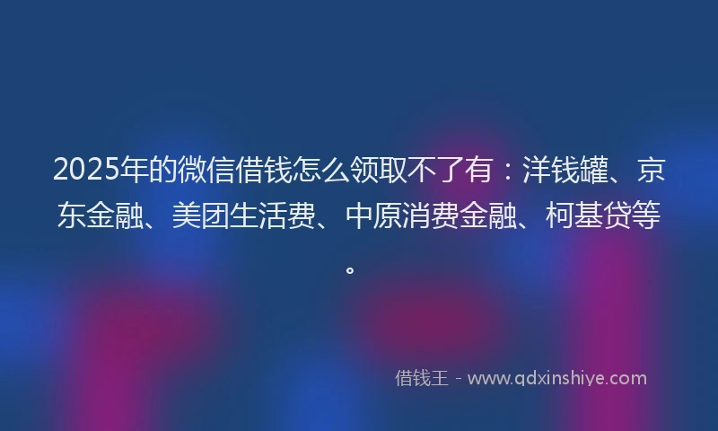 2025年的微信借钱怎么领取不了有：洋钱罐、京东金融、美团生活费、中原消费金融、柯基贷等。