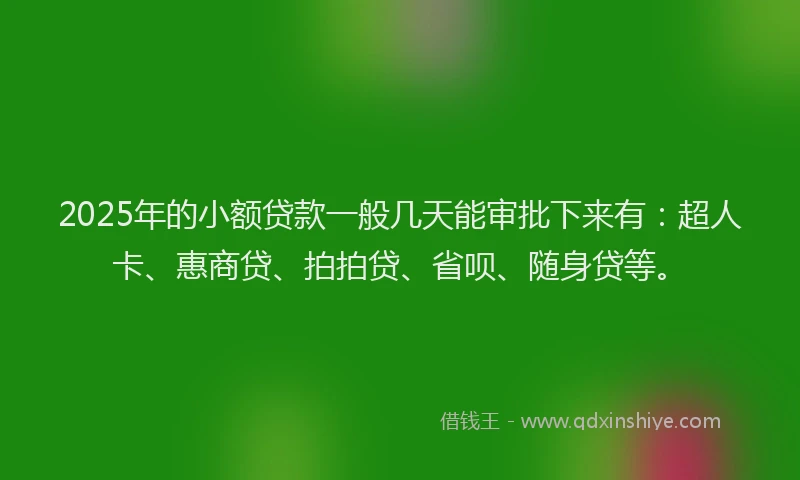 2025年的小额贷款一般几天能审批下来有：超人卡、惠商贷、拍拍贷、省呗、随身贷等。