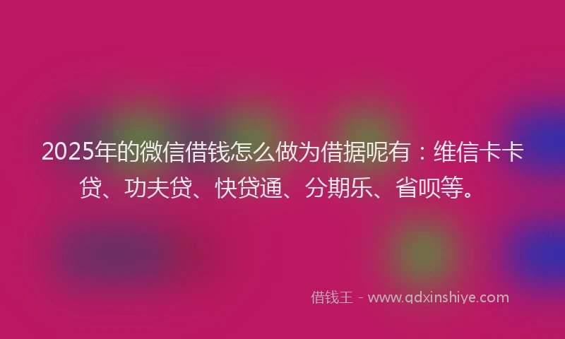 2025年的微信借钱怎么做为借据呢有：维信卡卡贷、功夫贷、快贷通、分期乐、省呗等。