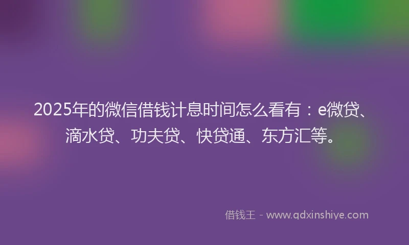 2025年的微信借钱计息时间怎么看有：e微贷、滴水贷、功夫贷、快贷通、东方汇等。