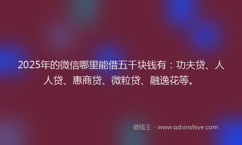 2025年的微信哪里能借五千块钱有：功夫贷、人人贷、惠商贷、微粒贷、融逸花等。
