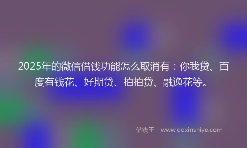 2025年的微信借钱功能怎么取消有：你我贷、百度有钱花、好期贷、拍拍贷、融逸花等。