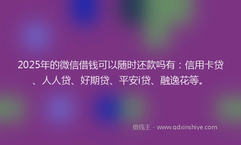 2025年的微信借钱可以随时还款吗有：信用卡贷、人人贷、好期贷、平安i贷、融逸花等。