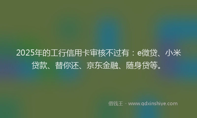 2025年的工行信用卡审核不过有：e微贷、小米贷款、替你还、京东金融、随身贷等。