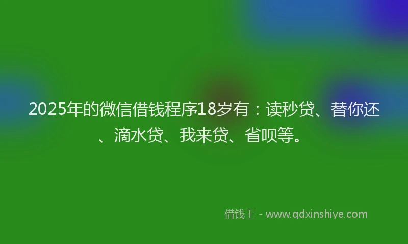 2025年的微信借钱程序18岁有：读秒贷、替你还、滴水贷、我来贷、省呗等。