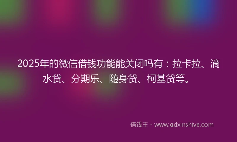 2025年的微信借钱功能能关闭吗有：拉卡拉、滴水贷、分期乐、随身贷、柯基贷等。