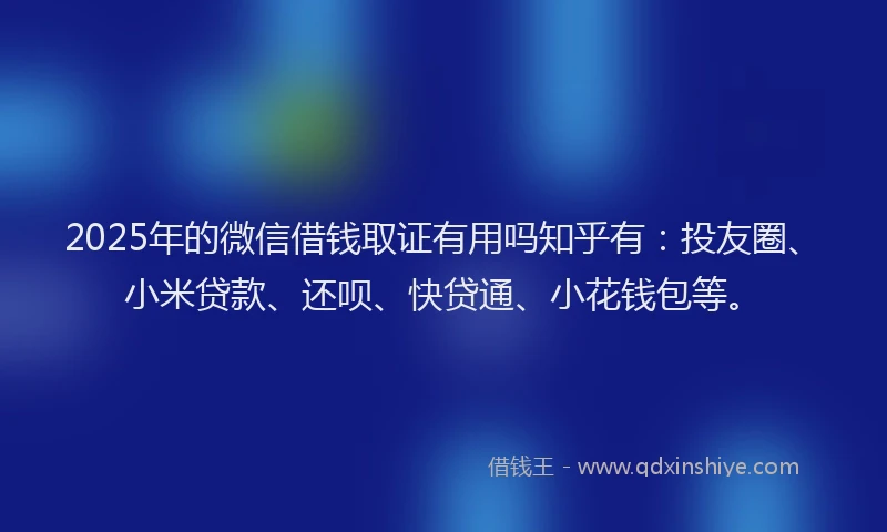 2025年的微信借钱取证有用吗知乎有：投友圈、小米贷款、还呗、快贷通、小花钱包等。