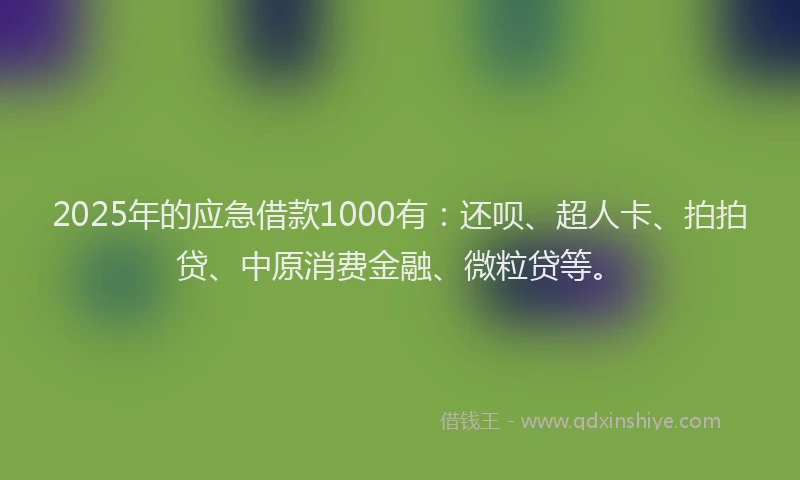 2025年的应急借款1000有：还呗、超人卡、拍拍贷、中原消费金融、微粒贷等。