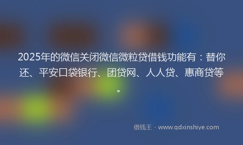 2025年的微信关闭微信微粒贷借钱功能有：替你还、平安口袋银行、团贷网、人人贷、惠商贷等。