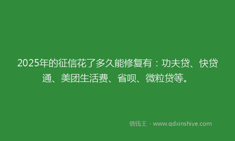 2025年的征信花了多久能修复有：功夫贷、快贷通、美团生活费、省呗、微粒贷等。