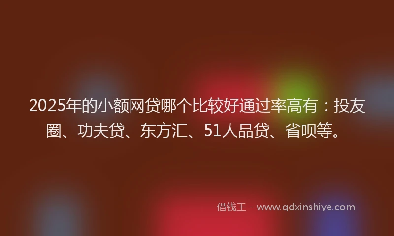 2025年的小额网贷哪个比较好通过率高有：投友圈、功夫贷、东方汇、51人品贷、省呗等。