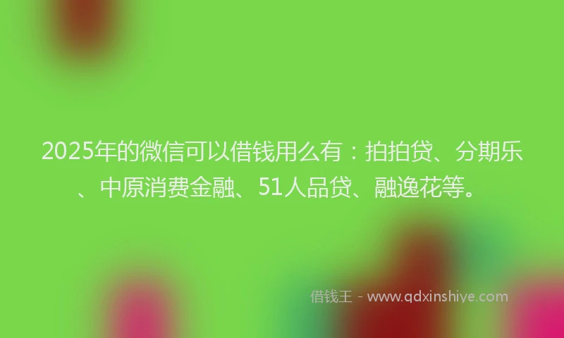 2025年的微信可以借钱用么有：拍拍贷、分期乐、中原消费金融、51人品贷、融逸花等。