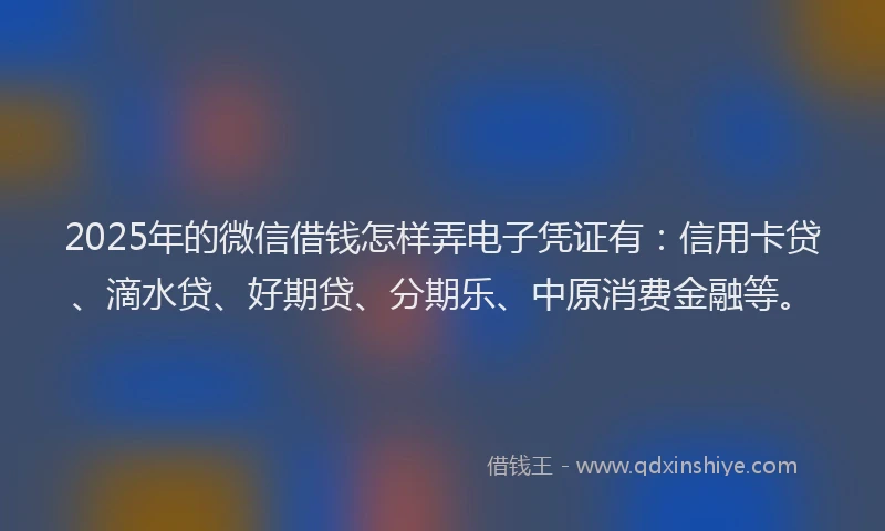 2025年的微信借钱怎样弄电子凭证有：信用卡贷、滴水贷、好期贷、分期乐、中原消费金融等。