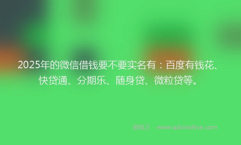 2025年的微信借钱要不要实名有：百度有钱花、快贷通、分期乐、随身贷、微粒贷等。