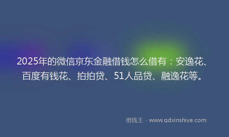2025年的微信京东金融借钱怎么借有：安逸花、百度有钱花、拍拍贷、51人品贷、融逸花等。