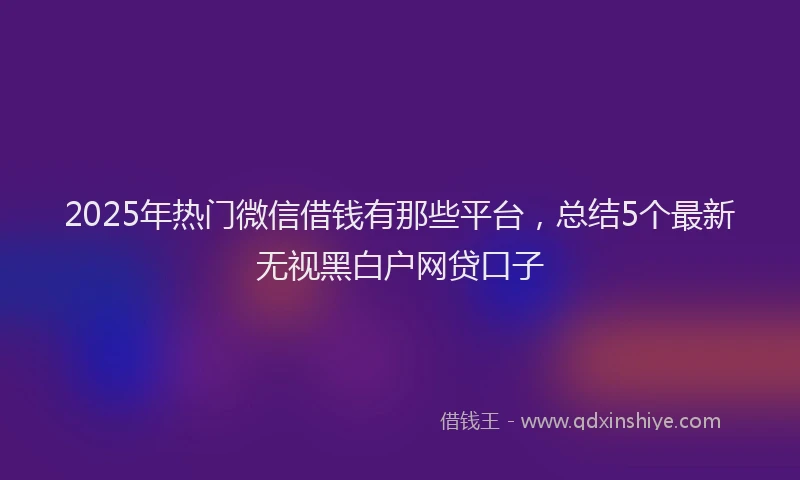 2025年热门微信借钱有那些平台，总结5个最新无视黑白户网贷口子