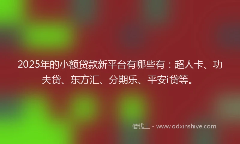 2025年的小额贷款新平台有哪些有：超人卡、功夫贷、东方汇、分期乐、平安i贷等。