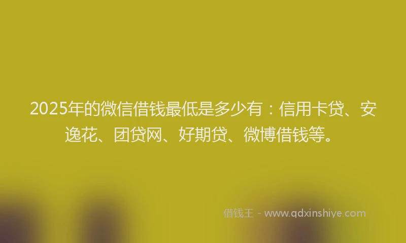 2025年的微信借钱最低是多少有：信用卡贷、安逸花、团贷网、好期贷、微博借钱等。