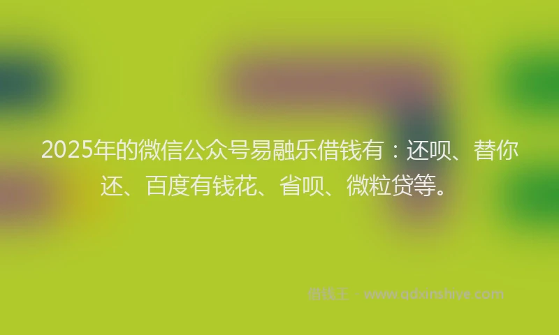 2025年的微信公众号易融乐借钱有：还呗、替你还、百度有钱花、省呗、微粒贷等。