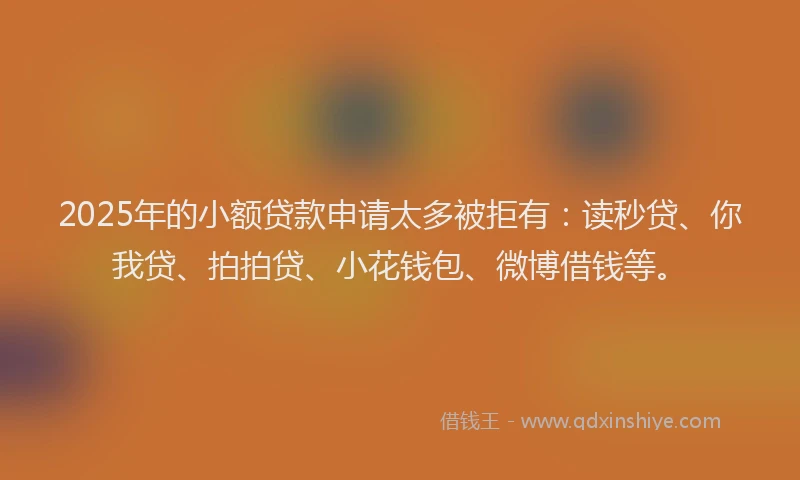 2025年的小额贷款申请太多被拒有：读秒贷、你我贷、拍拍贷、小花钱包、微博借钱等。