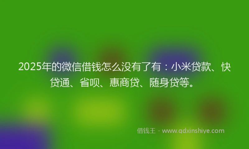 2025年的微信借钱怎么没有了有：小米贷款、快贷通、省呗、惠商贷、随身贷等。